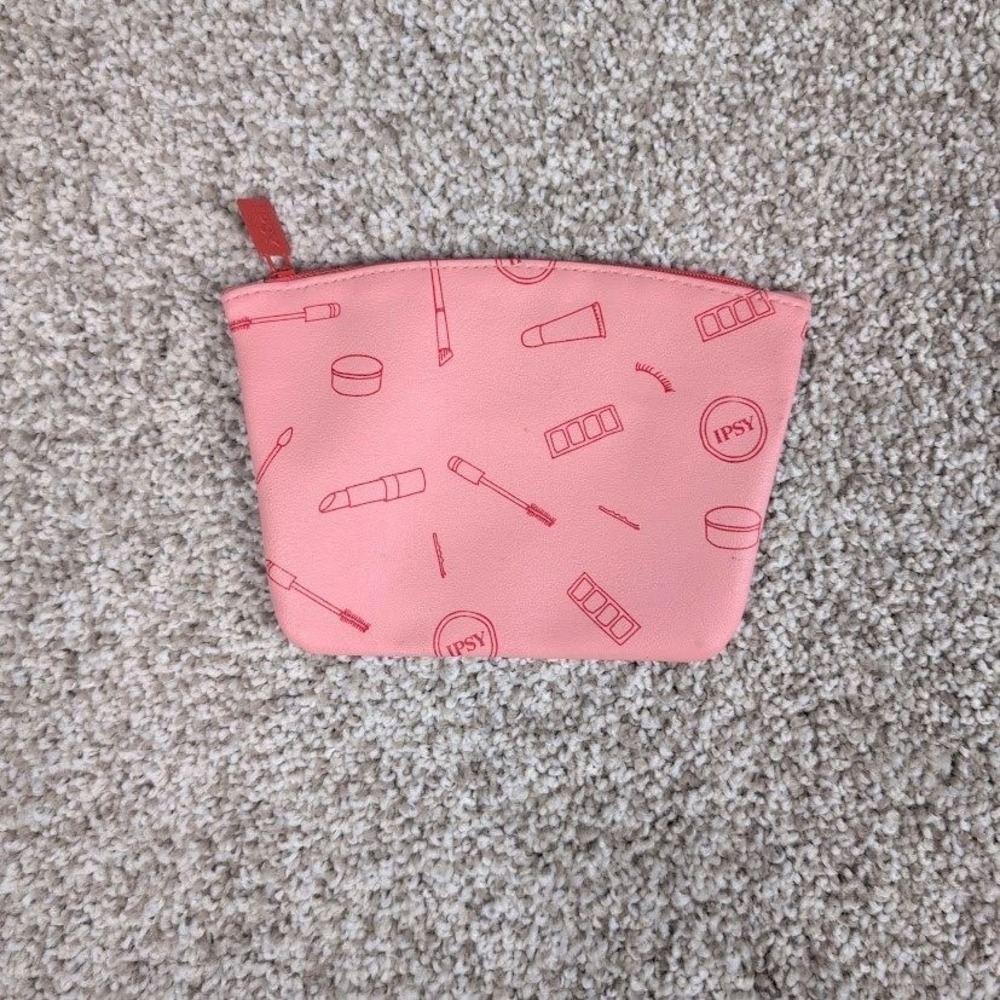 Ipsy Makeup‎ Bag Cosmetic Pouch Pink Orange with Makeup Design Small Glam Bag